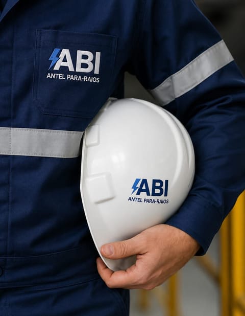 Técnico da ABI Antel instalando sistema de para-raios em São Paulo